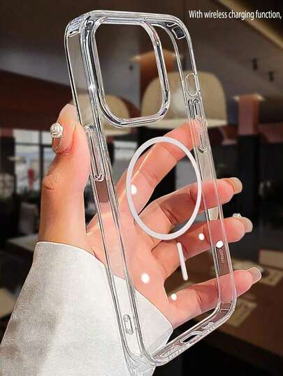 1 pieza Funda de teléfono de carga inalámbrica de lujo, transparente y con fuerte adsorción magnética, compatible con Apple 17/17PRO/17AIR/17PROMAX/16PROMAX 16PLUS 16PRO 16E 16 15ProMax 15PLUS 15PRO 15 14PLUS 14 14ProMax 13ProMax 12 Pro Max 11 Pro Max 11 Pro XS XR X 7 8 Plus SE 13 11 12 12Pro 13Pro 14Pro 7G 8G, cubierta protectora dura