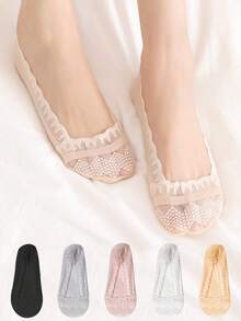 5 Pairs Of Summer Women's Student Foot Anti Slip Smooth And Non Irritating Soft And Breathable Shallow Mouth Boat Socks