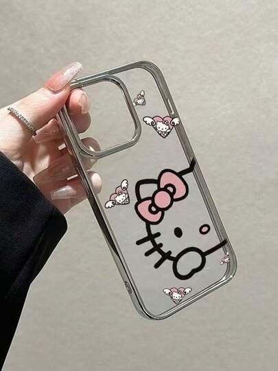  Sanrio Brand, Heart-Shaped Hello Kitty Compatible With IPhone 17 Pro Max, 16 Pro Max, 15, 14, 13 Phone Cases - Perforated, Lightweight Luxury, Transparent, Electroplated, Wing & Heart Design, Hello Kitty