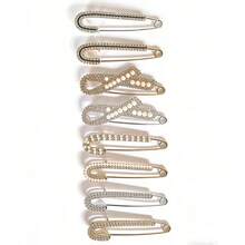 2/6/8pcs Fashionable & Elegant Minimalist Iron Geometric Pattern Anti-Exposure Faux Pearl & Rhinestone Brooch Pins, Suitable For Cardigan, Scarf, Suit, Sweater Decoration Accessories For Women - Multicolor - View 13