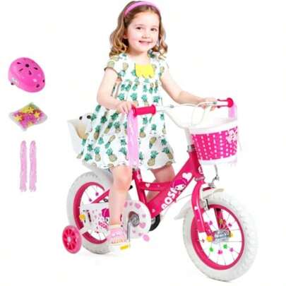 icleta Infantil R12 12 Pulgadas con ruedines LED con Cesta y Porta Juguetes Altura del sillín Ajustable de 42 a 48 cm diseñada para niñas pequeñas Apta para s de 2 a 4 años.