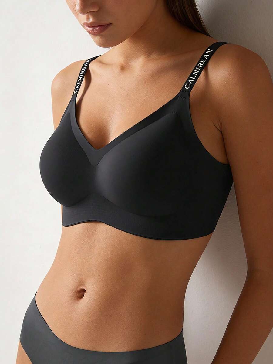 Non-Underwire Jelly Soft Support Camisole Lettered Shoulder Strap Anti-Sagging Racerback Seamless Bra