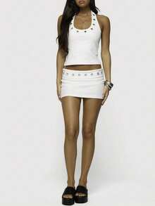 Women Y2k Low Rise Bodycon Mini Skirts Summer Going Out Skirt - White - View 6
