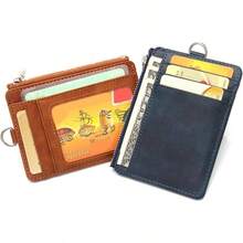 Prctica Cartera Con Porta Credencial De PU Con Diseos De Bloqueo Ranuras Para Tarjetas Y Cordn Desmontable Para Un Fcil Acceso Porta Credencial Profesional - Azul + Con cordón - Ver 5