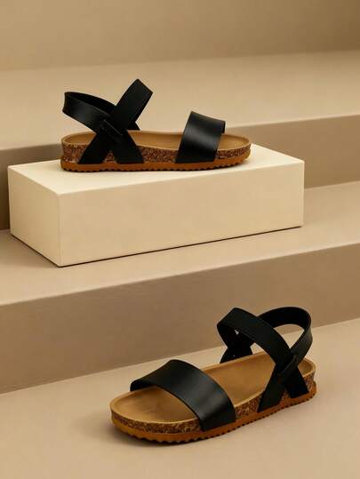 New Product Is Selling Well. 3-8 Years Old Black-Brown Bokken-Style Girls' Sandals. Black And Brown Contrasting Color PU Leather + Cork Texture Midsole. Double-Wide Cross-Looped Wraparound Laces. Retro Casual Style. Daily Versatile. Spring And Summer Outerwear Sandals!