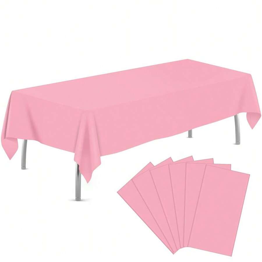 Pink 6 Pack Plastic Table Cloth 54\ X 108\, Disposable Tablecloths Rectangle Table Cover, Plastic Tablecloths For Parties,Rectangle,Pink - 粉色 - 查看 1