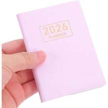 Agenda Compacta A7 2026 con Cubierta de PU Color Rosa Brillante Planificador Mensual y Semanal Pequeo para Negocios y Profesores Cuaderno Porttil para Oficina y Organizacin - Rosa - Ver 4
