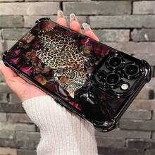 1pcs Leopard Print Floral Phone Case Compatible with Apple Phone17ProMax 16 15 14Plus 11 12 13 ProMax, Shock Proof, Camera Protection Phone Case, Vintage, Personality, Highend, Elegant, Stunning, Can Be Given To Friends or Yourself - Negro - Ver 5