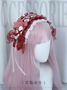 1件手工蕾丝花边发箍，甜美可爱的编织蝴蝶结发饰，适合女孩、女仆装、洛丽塔风格