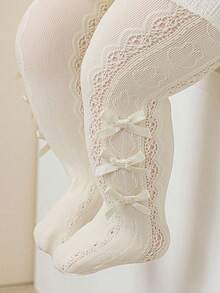 1 Pair Baby Girl Princess Rabbit Bow Decor Hollow Mesh Breathable Comfortable Tights, Suitable For Daily Or Party Outfits - Multicolor - View 12