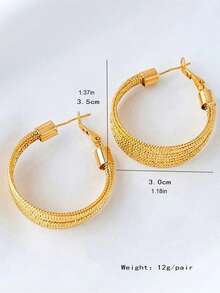 1 对欧美时尚圆形几何铁纹理多层复古风格耳环，节日佩戴 - 銀色 - 查看 10