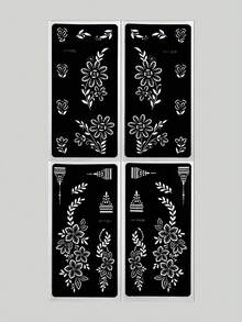 4 buah Stensil Tangan Bermotif Bunga Perekat Diri yang Dapat Digunakan Kembali, Ideal untuk Melukis Tubuh DIY, Pesta dan Acara, Juga Cocok untuk Kerajinan Tangan, Dapat Digunakan Kembali - Hitam - View 10