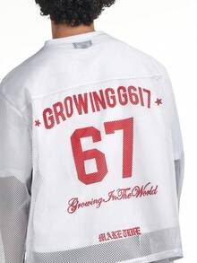 MT99 叠层印花运动衫，V领，透气网眼长袖，街头休闲时尚 - 白色 - 查看 3