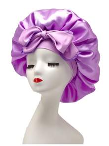 1pc Luxury Satin Sleep Cap - Adjustable Bow Tie, Ruffle Edge Design, Unisex, Hair Protection At Night, Soft & Luxurious Feel - Multicolor - Bonnet With Tie - View 8