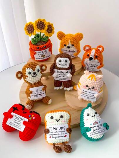 1件手工钩编桌面摆件，可爱毛绒玩偶，送给闺蜜、女友、姐妹、妈妈、奶奶、同事、家人的理想生日礼物，传递正能量，派对小礼物，柔软毛绒钥匙扣配饰