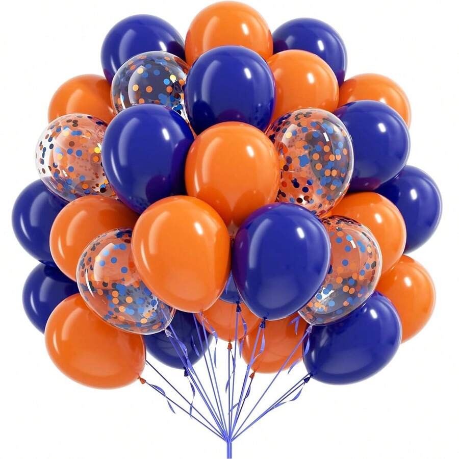 24/30 buc baloane albastru regal și portocaliu de 25 cm, asociate cu baloane portocalii și albastre, potrivite pentru petrecere de baby shower, absolvire, decorare petrecere de ziua de naștere - Multicolor - Vizualizare 1