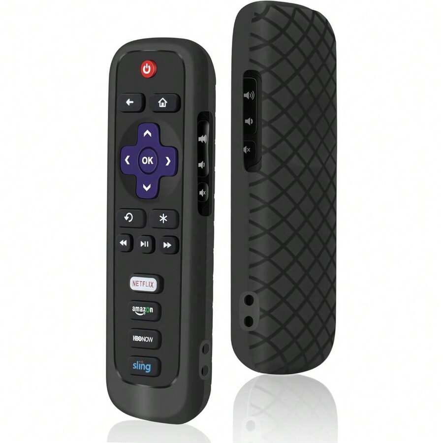 Remote Case For Roku, Battery Cover For  Smart TV Steaming Stick, Silicone Protective Controller Remote Cover Universal Sleeve Skin Black - 黑色 - 查看 1