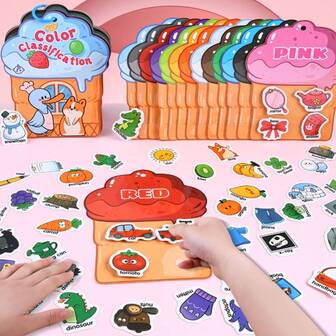 1pc Early Learning Development Busy Book, Reusable DIY Sticker Toy Book, Color Recognition, Flashcard Words, Shape Matching, Interactive Fun Games To Develop Focus And Cognitive Skills
