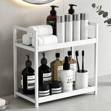 1件装双层浴室台面收纳架，梳妆台化妆品收纳架，独立厨房调料架，浴室置物架，厨房收纳架，金属材质收纳架，水槽下收纳架，多功能铁艺收纳架