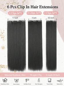 6片装夹式接发，20英寸隐形长款合成接发，外观自然，耐热纤维，适合女性和女孩日常或派对使用。 - 彩色 - 查看 2