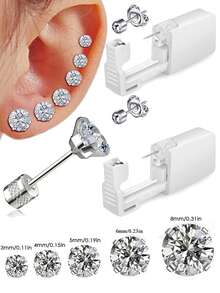2PCS-9PCS Piercing Kit-Disposable Sterile Ear Piercing Gun Home Use Ear Piercing Tool +5pcs Silver/Golden Color Cubic Zirconia Fake Diamond CZ Flat Back Stud - Multicolor - View 18