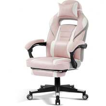 Silla ergonómica para juegos con soporte lumbar de masaje, reposapiés retráctil y reposacabezas ajustable, respaldo alto estilo carreras para adultos, rosa y blanco. - blanco rosado - Ver 8