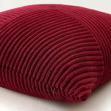 1pc Decorative Pillow Case, Soft Corduroy Solid Color Square Pillow Cover, Bohemian Striped Windmill Patchwork Texture Cushion Cover, Suitable For Sofa, Car, Bed, Living Room - Burgundy - View 5