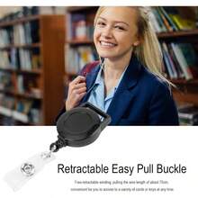 Pinza retrctil para porta credencial, Clip de carrete para de nombre de identificacin para enfermera - Clip de placa de identificacin porttil para mochila, bolso, llavero, bolsillo, material escola - Negro - Ver 2