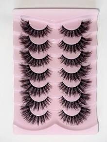 7 Paar Eid Groinneya flauschige Kunstfell Katzenaugen Wimpern, lange & dicke Kunstwimpern, Make-up Werkzeuge