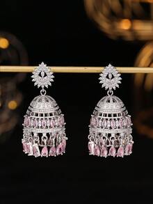 1 par de pendientes con incrustaciones de circonita, pendientes de estilo palaciego con gota de agua, joyería tradicional, adecuada para niñas y mujeres para uso diario, festivales, bodas y fiestas/regalo de joyería - Clásico - Ver 7