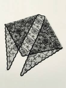1pc Women's Bridal Floral Lace Triangular Scarf, New Style Black & White Solid Color Veil, Wedding Lace Headpiece - Multicolor - View 23