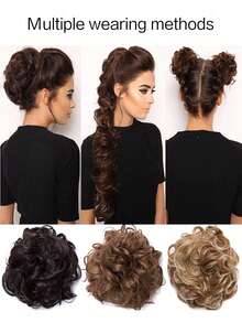 Synthetic Women's Messy Buns, Buns, Rubber Bands, Hair Bands, Caterpillar-Like Wigs - Multicolor - View 3