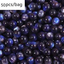 50pcs/Pack Dark Tone Iridescent Starry Sky Tie Dye Beads, 8mm Faux Tiger Eye Round Beads, DIY Bracelet Necklace Jewelry Making Dark Color Beads - Dark Starry Sky Beads - View 17