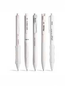 5pcs Simple & Fashionable Gel Pen Set, With 5 Different Pen Clips, Solid Colors, 0.5mm Fine Tip, Retractable, Quick-Drying, Ballpoint Pens, Suitable For Writing, Journaling, School & Office Supplies, Back To School - Multicolor - View 2