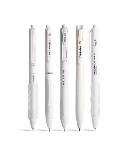 5支装简约时尚中性笔套装，配有5种不同笔夹，纯色设计，0.5毫米细笔尖，可按动，速干，适用于书写、记日记、学习办公用品，返校必备