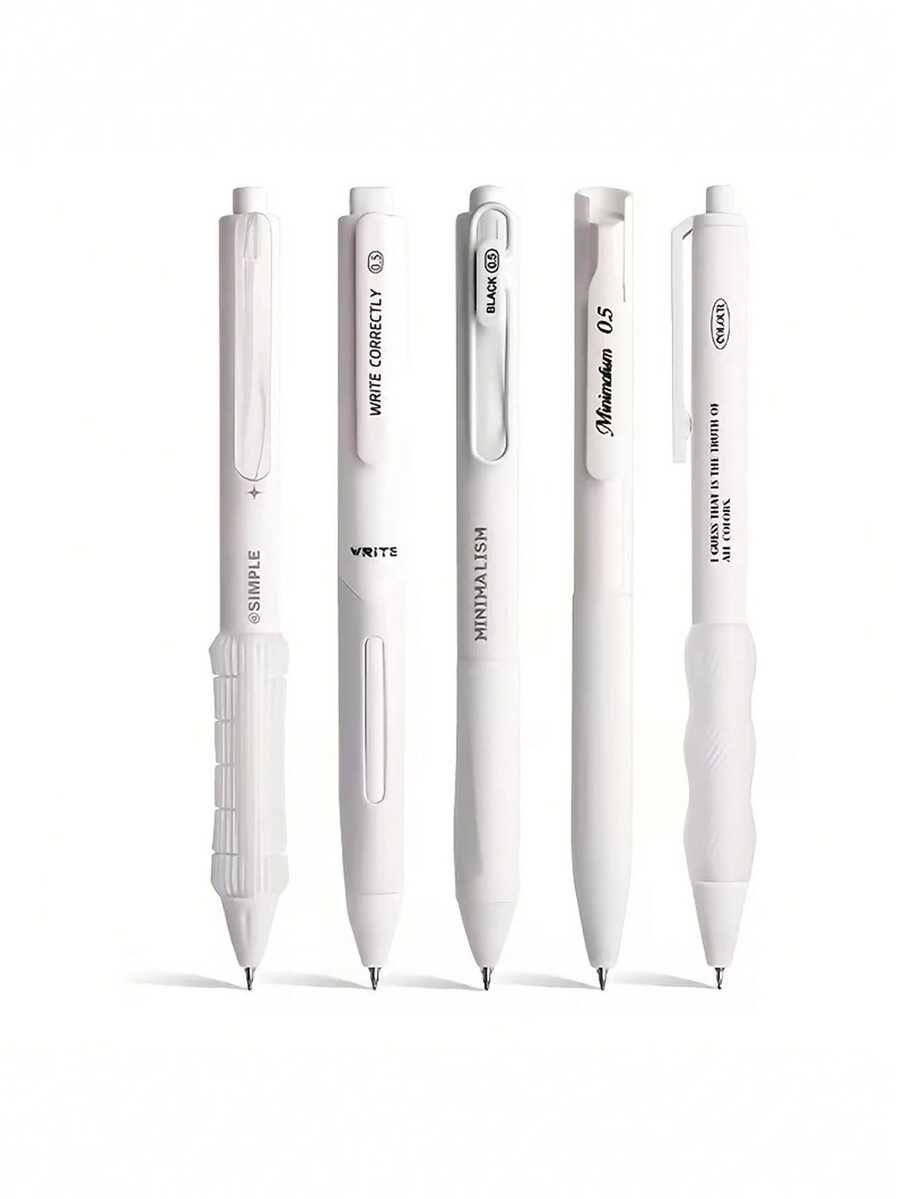 5pcs Simple & Fashionable Gel Pen Set, With 5 Different Pen Clips, Solid Colors, 0.5mm Fine Tip, Retractable, Quick-Drying, Ballpoint Pens, Suitable For Writing, Journaling, School & Office Supplies, Back To School