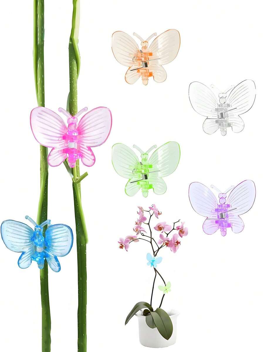 30pcs Butterfly Shaped Plant Clips, Orchid Stem Clips, Reusable Gardening Clips For Climbing Plants, Grape Vine Tomato Plant Support Clips, Suitable For Indoor And Outdoor Plants And Flowers Stems And Vines, Also For Vegetables, Helps Plants Grow Upright And Healthier - Multicolor - View 1