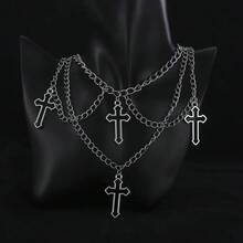 Un collar de cruz gótica de múltiples elementos y capas - Diseño simple y elegante - Adecuado para cumpleaños, inauguraciones escolares, ceremonias de graduación, fiestas de viaje diarias, festivales y temporadas de primavera/verano para usar - K blanca - Ver 2