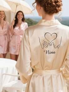 Customized Satin Bride Robe With Lace Trim, Customized Bride & Bridesmaid Wedding Robe, Personalized Satin Robe, Customized Bride Robe, Bridesmaid Robe, Wedding Party Robe, Lace Trim Robe, Customized Name Robe, Bride Robe Gift, Bridal Party Gift, Silky Loungewear, Bride Party Matching Silky Loungewear Gift - Multicolor - View 4