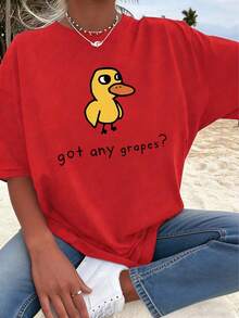 1 Pack Girls Casual Printed Crew Neck Short Sleeve T-Shirt Summer Student Youth Clothing - Đỏ - Xem 1