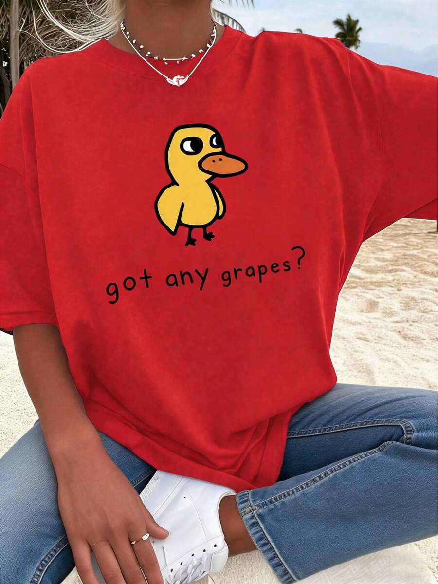 1 Pack Girls Casual Printed Crew Neck Short Sleeve T-Shirt Summer Student Youth Clothing - Đỏ - Xem 1