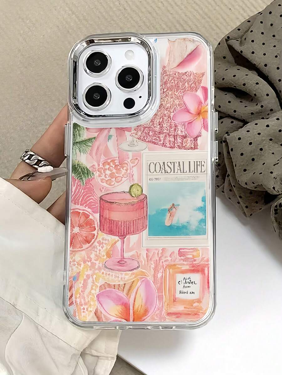 1pc Transparent Cocktail Glass & Perfume Puzzle Design Minimalist TPU Shockproof Phone Case Compatible With Apple 17, 16, 15, 14, 13, 12, 11 Pro Max, Air - Multicolor - View 1