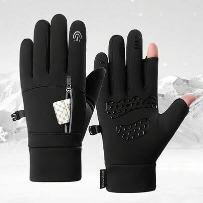 Waterproof Ouchscreen Gloves Warm Outdoor Gloves With Flip-Top Fingers Men's Outdoor Windproof Gloves Running Fishing Cycling Skiing Gloves Unisex Cold-Proof Gloves