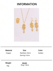 非洲镀金首饰套装 - 项链、吊坠、耳环、戒指，适合女性，法式迪拜派对、新娘、婚礼、妻子礼物