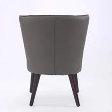 Grey Genuine Leather Living Room Lounge Chair Without Armrests – Solid Rubberwood Base, Modern Comfort Chair - Gray - View 2