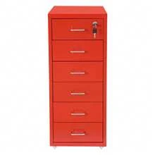 6 Drawer Vertical File Cabinet With Lock, Under Desk Office Storage Cabinet With Wheels, Mobile Desk Drawers For Home Office, Home File Cabinet, Spraying, Cold-Rolled Steel (Black/Blue/Green/Beige/Red/Purple) - 紅色 - 查看 9