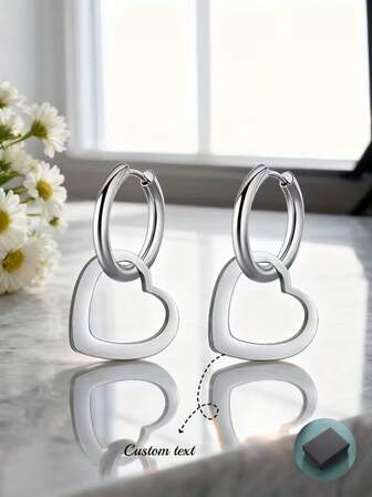 ต่างหูสลักชื่อ ข้อความ วันที่ ชื่อย่อ รูปหัวใจเชื่อมต่อส่วนบุคคล - เครื่องประดับสำหรับคู่รัก/คู่ครอง สั่งทำพิเศษ, ของขวัญสำหรับงานแต่งงาน/วันครบรอบ/วันวาเลนไทน์ สำหรับ &, ของที่ระลึกสวมใส่ได้ตลอดทั้งปี