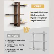 Mid-Century Modern Floating Shelves Set - 3-Tier Walnut Finish Large Wall Shelf, 20in Plant & Photo Display Storage For Living Room & Bedroom - 碳色 - 查看 6