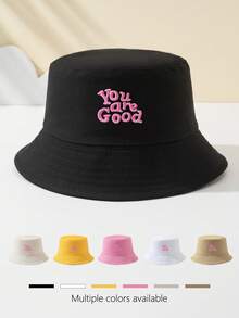 1pc Women's Fox Letter Embroidered Bucket Hat, Outdoor Sports Travel Beach Essential, Breathable Fashion Versatile Sun Hat - J - View 11