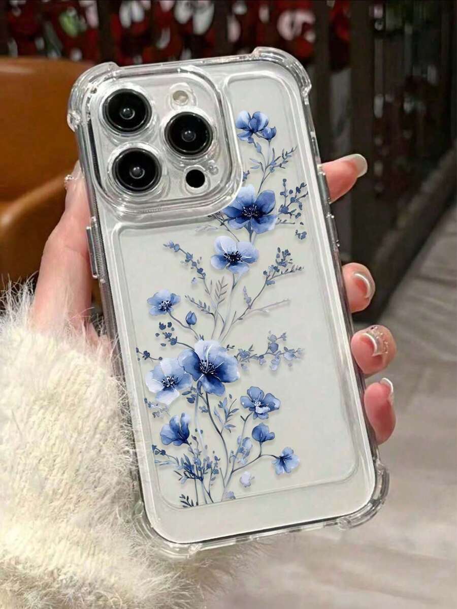 Ốp điện thoại chống rơi có túi khí, in hình cành hoa màu xanh dương, tương thích với iPhone 17/16 Pro Max, 14/13, 12, 11 Pro Max, XS Max, X, XR, 8, 7, Plus, Mini. Thích hợp làm quà sinh nhật, quà cho bạn gái, bạn trai hoặc sử dụng cá nhân. - Nhiều màu - Xem 1